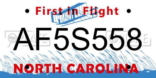 AF5S558 North Carolina License Plate