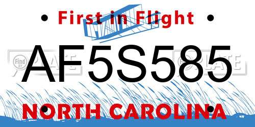 AF5S585 North Carolina License Plate