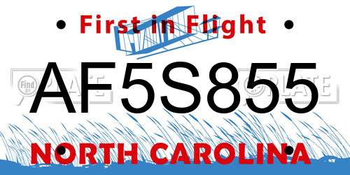 AF5S855 North Carolina License Plate