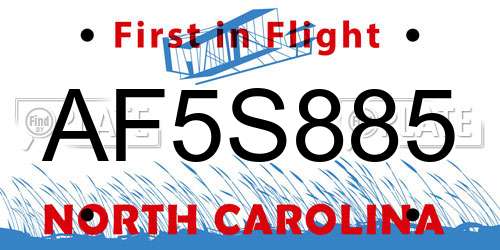 AF5S885 North Carolina License Plate