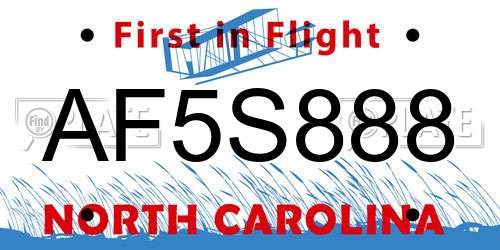 AF5S888 North Carolina License Plate