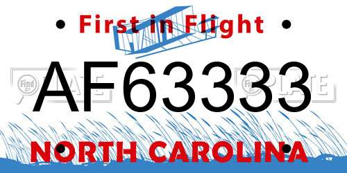 AF63333 North Carolina License Plate