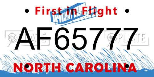 AF65777 North Carolina License Plate