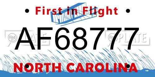 AF68777 North Carolina License Plate