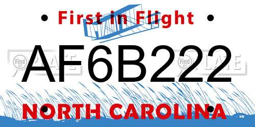 AF6B222 North Carolina License Plate