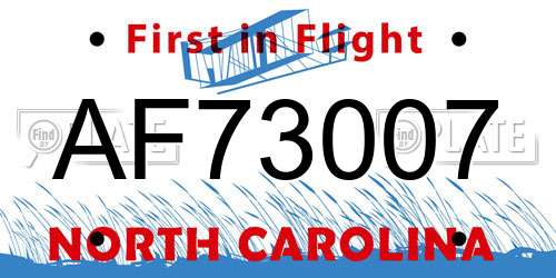 AF73007 North Carolina License Plate