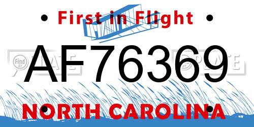 AF76369 North Carolina License Plate