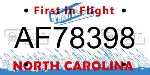 AF78398 North Carolina License Plate