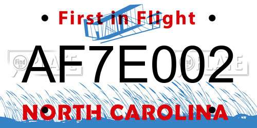 AF7E002 North Carolina License Plate