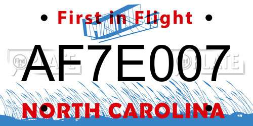 AF7E007 North Carolina License Plate