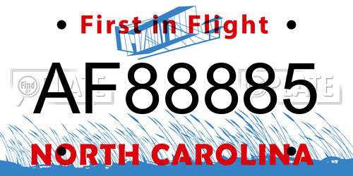 AF88885 North Carolina License Plate