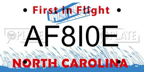AF8I0E North Carolina License Plate
