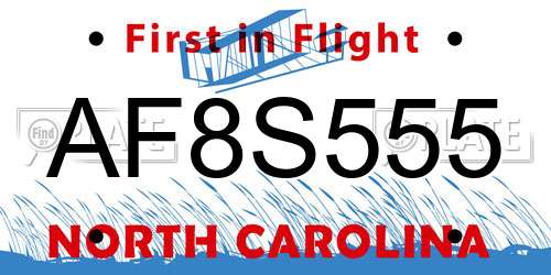 AF8S555 North Carolina License Plate