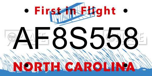 AF8S558 North Carolina License Plate