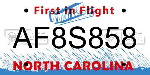AF8S858 North Carolina License Plate
