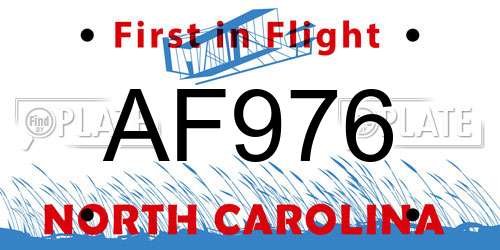 AF976 North Carolina License Plate