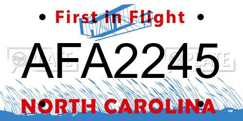 AFA2245 North Carolina License Plate