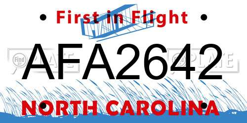 AFA2642 North Carolina License Plate