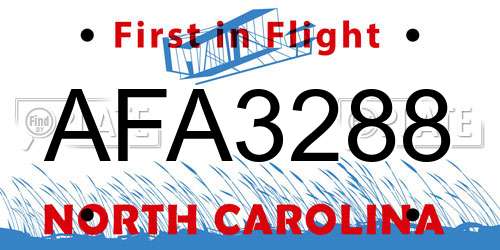 AFA3288 North Carolina License Plate