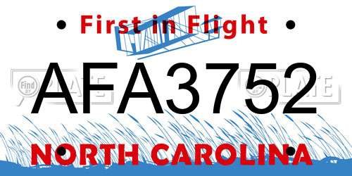 AFA3752 North Carolina License Plate