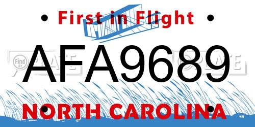 AFA9689 North Carolina License Plate