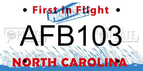 AFB103 North Carolina License Plate
