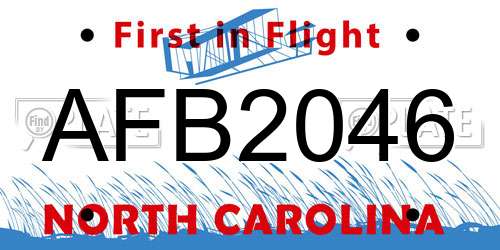 AFB2046 North Carolina License Plate