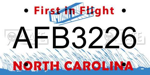 AFB3226 North Carolina License Plate