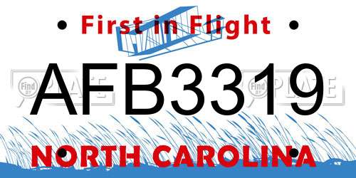 AFB3319 North Carolina License Plate