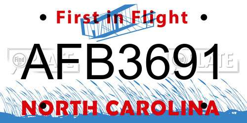AFB3691 North Carolina License Plate