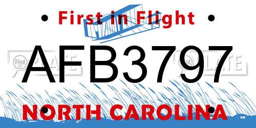 AFB3797 North Carolina License Plate