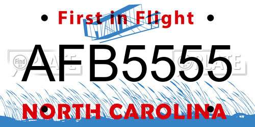 AFB5555 North Carolina License Plate