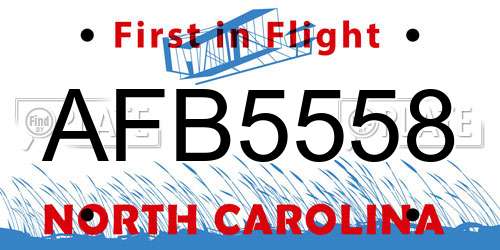 AFB5558 North Carolina License Plate