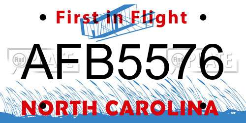 AFB5576 North Carolina License Plate
