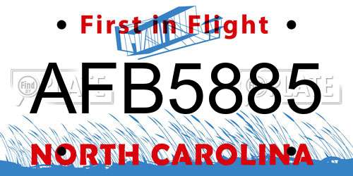 AFB5885 North Carolina License Plate