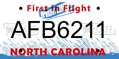 AFB6211 North Carolina License Plate