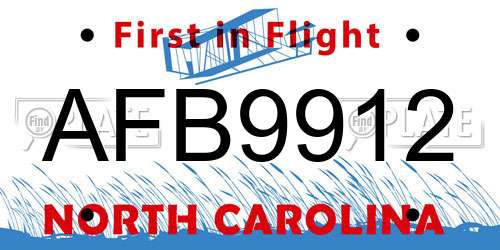 AFB9912 North Carolina License Plate