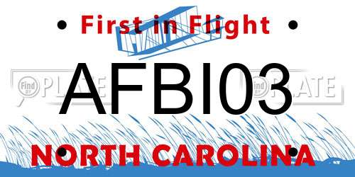 AFBI03 North Carolina License Plate