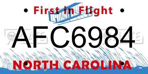 AFC6984 North Carolina License Plate
