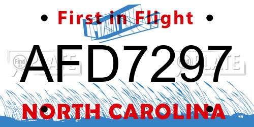 AFD7297 North Carolina License Plate