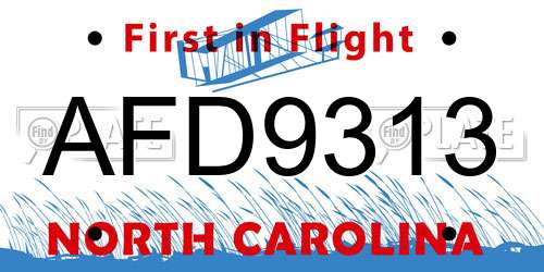 AFD9313 North Carolina License Plate