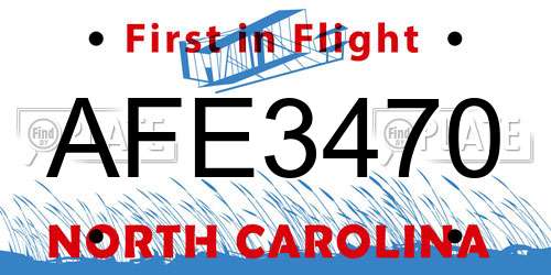 AFE3470 North Carolina License Plate