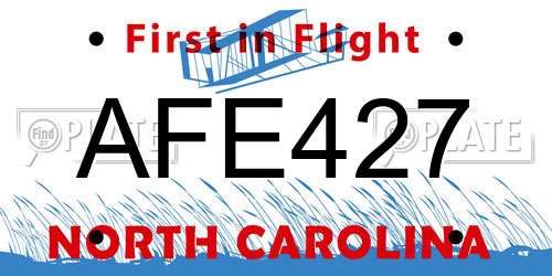 AFE427 North Carolina License Plate