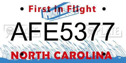 AFE5377 North Carolina License Plate