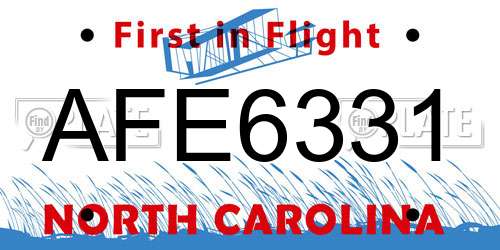 AFE6331 North Carolina License Plate