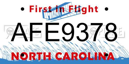 AFE9378 North Carolina License Plate