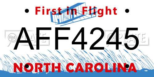 AFF4245 North Carolina License Plate