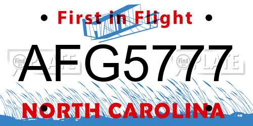 AFG5777 North Carolina License Plate