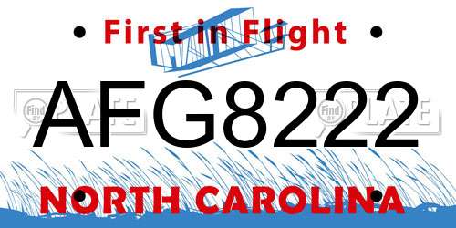 AFG8222 North Carolina License Plate