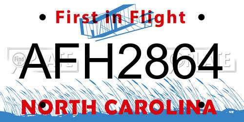 AFH2864 North Carolina License Plate